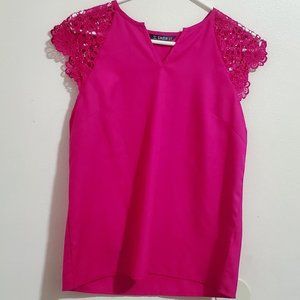 Shein Bright Pink Crochet Sleeve Blouse